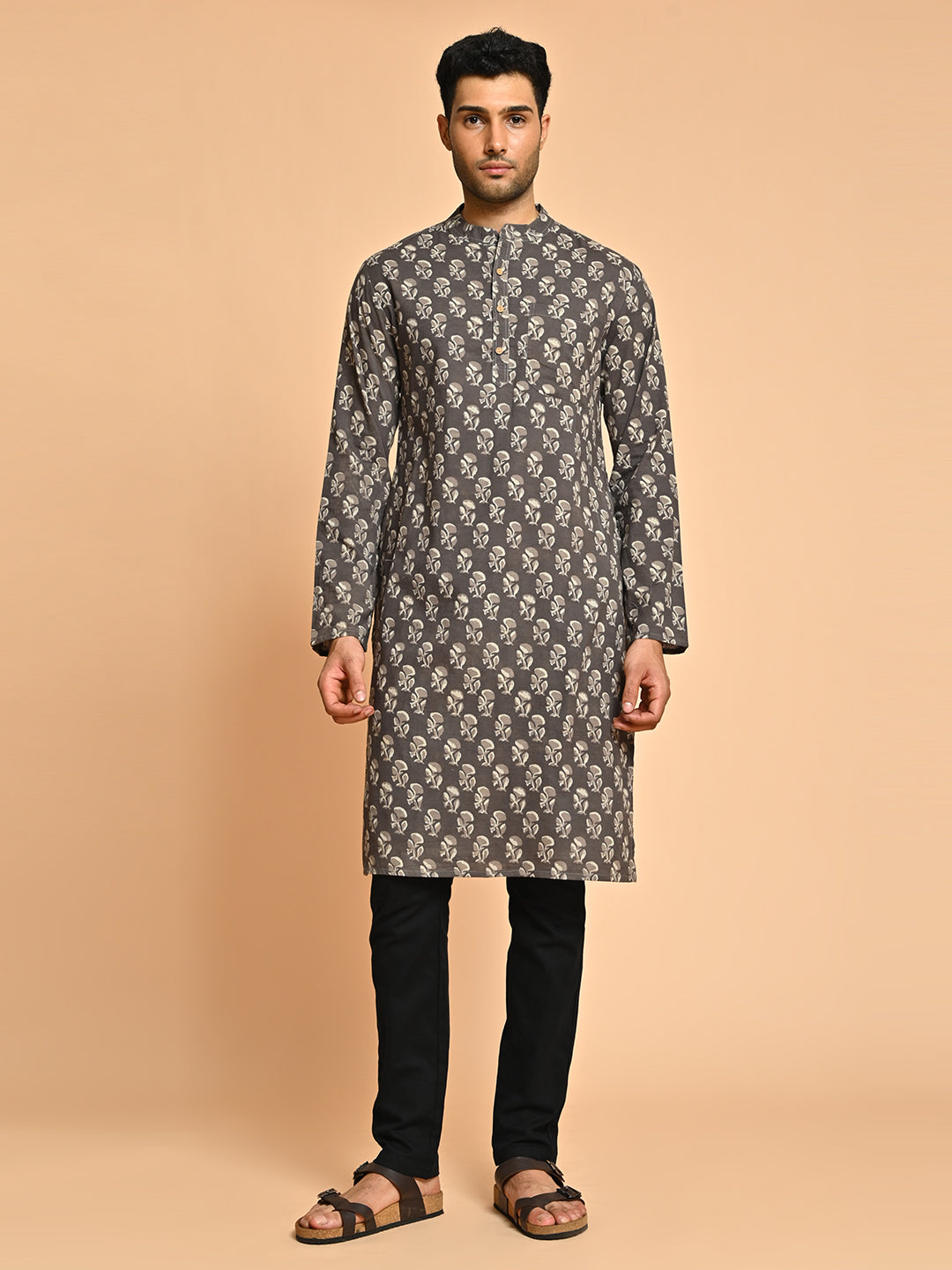 Brown Ethnic Motif Block Printed Cotton Kurta