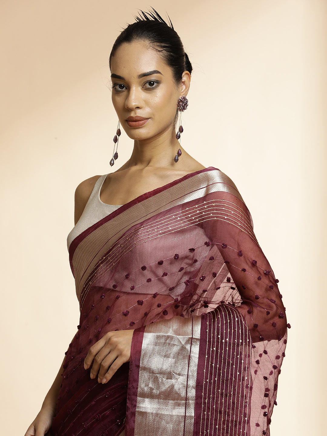 Purple Woven Khadi Organza Saree