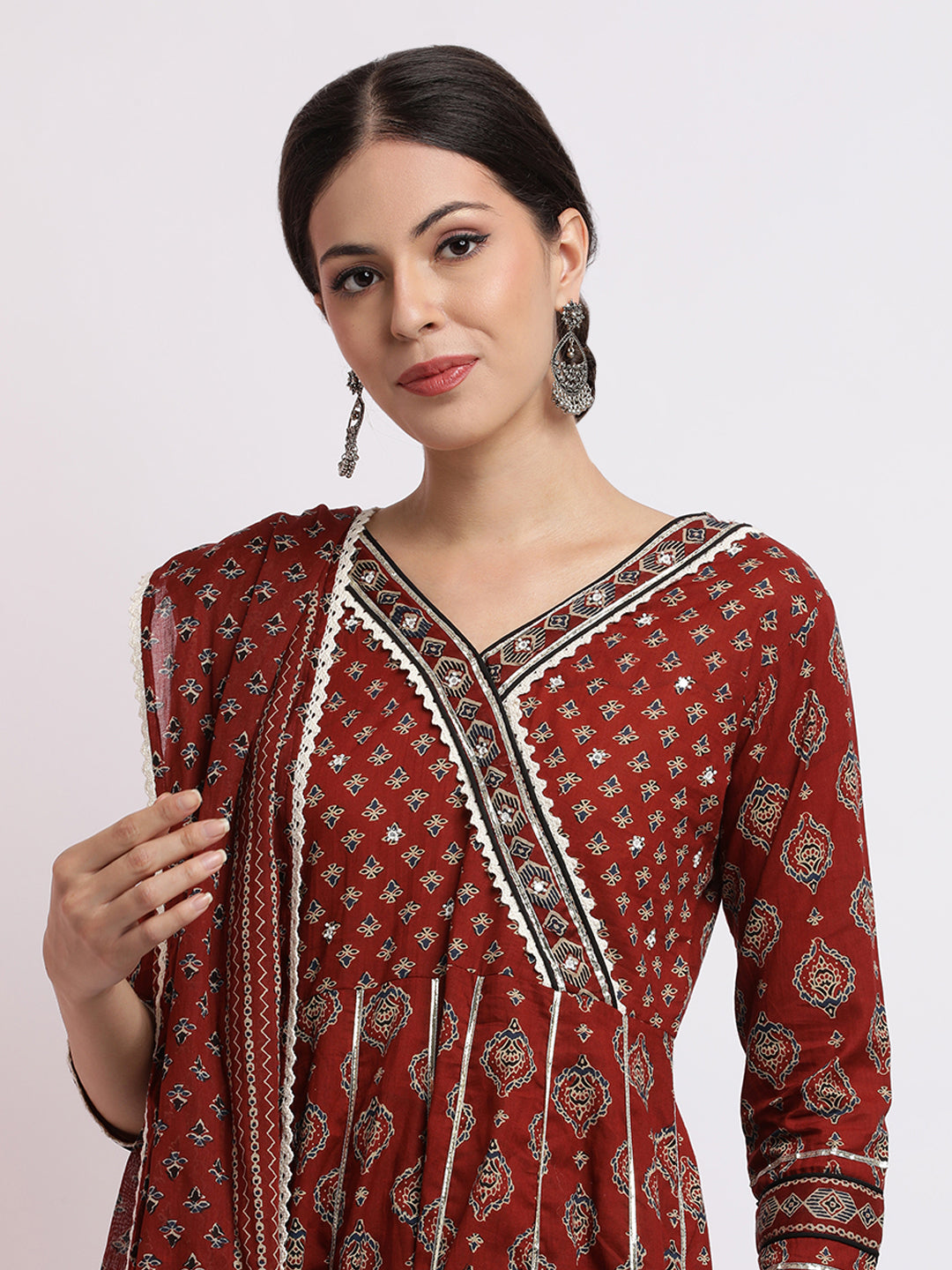 Ajrakh Printed Cotton Kurta Set With Dupatta