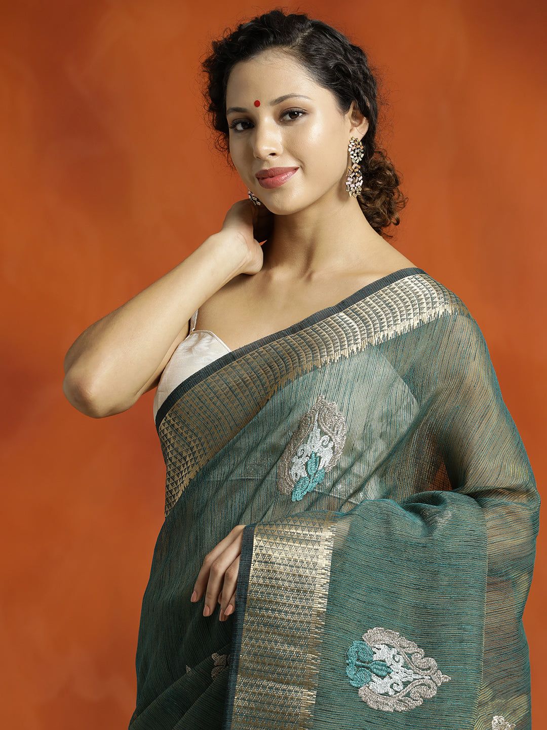 Green Zari Woven Design Organza Saree