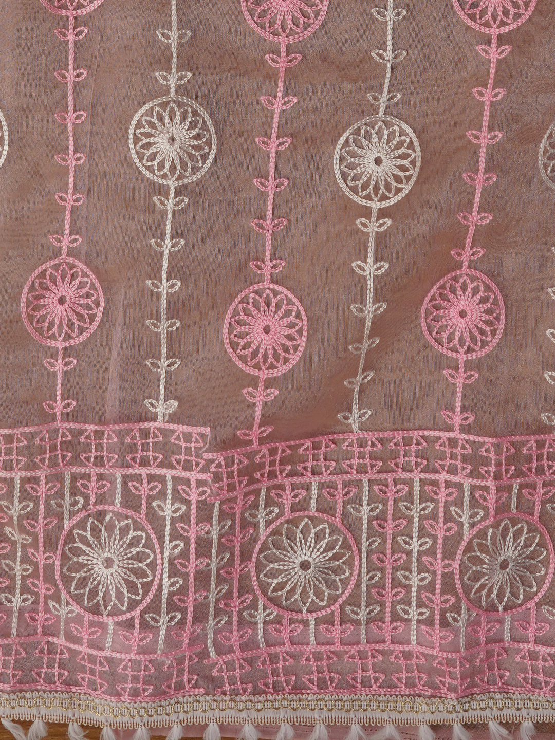 Unstitched Baby Pink Embroidered Organza Dress Material With Dupatta