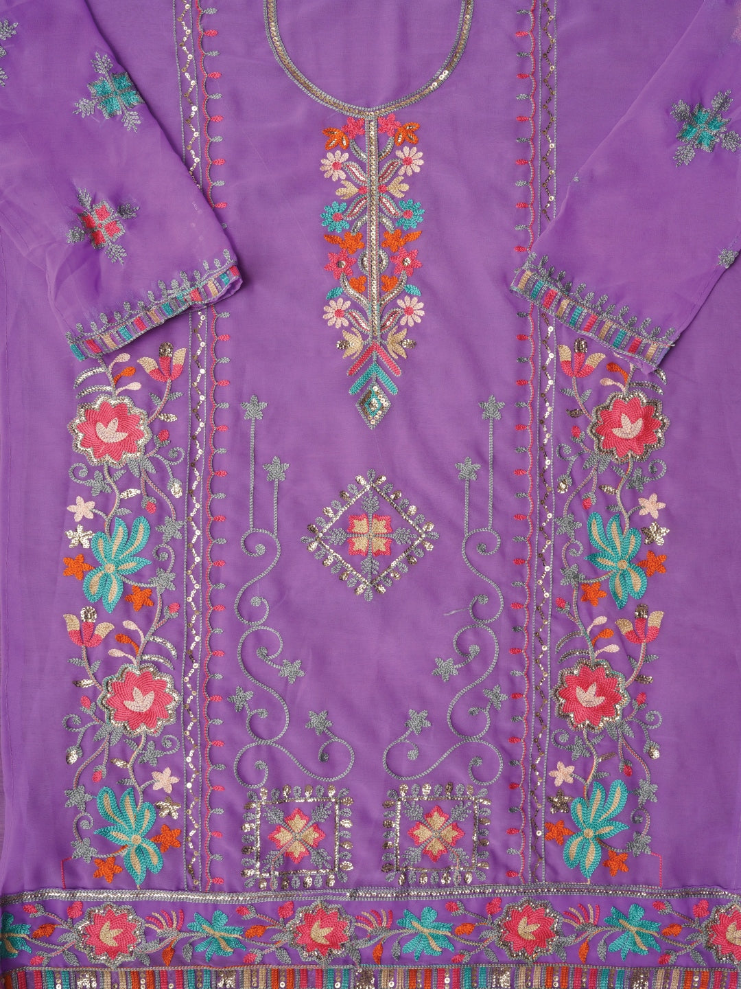 Lavender Sequin Embroidered Silk Georgette Dress Material with Dupatta