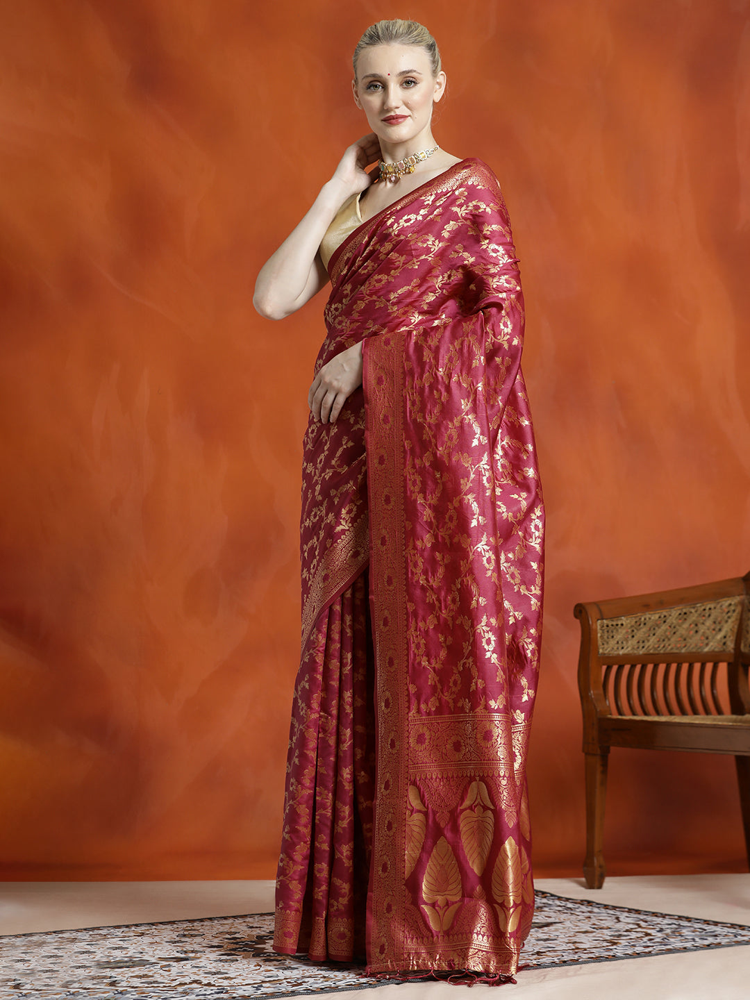 Burgundy Silk Banarasi Zari Woven Heavy Saree