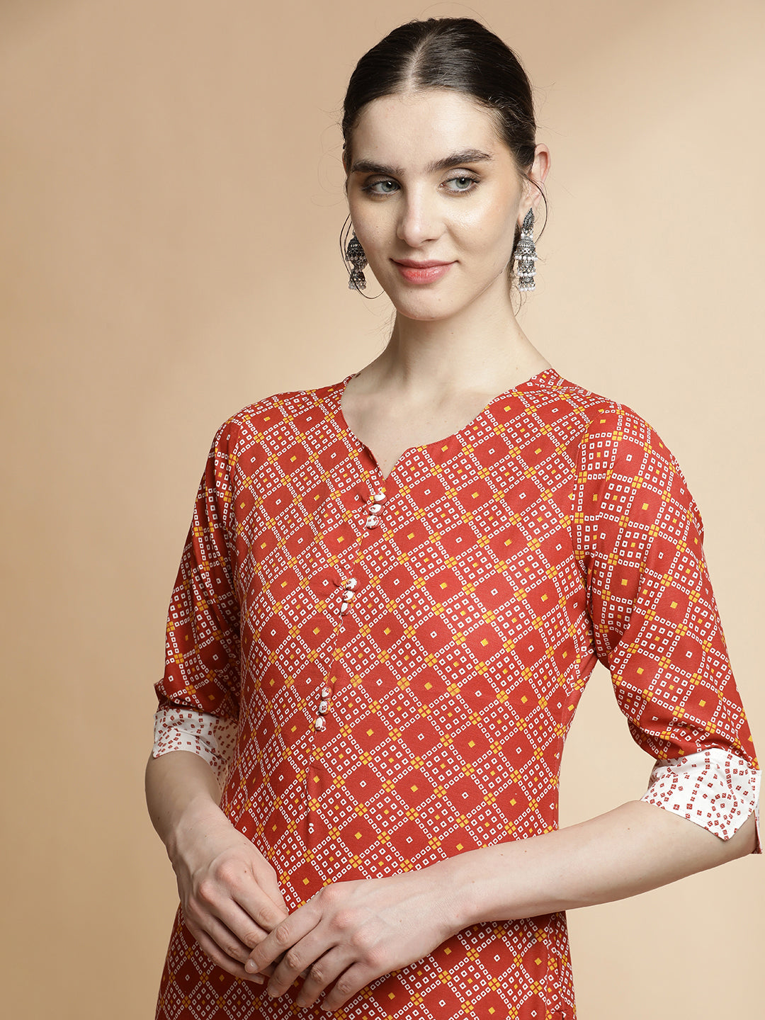 Bandhani Printed Cotton Blend Kurta Set