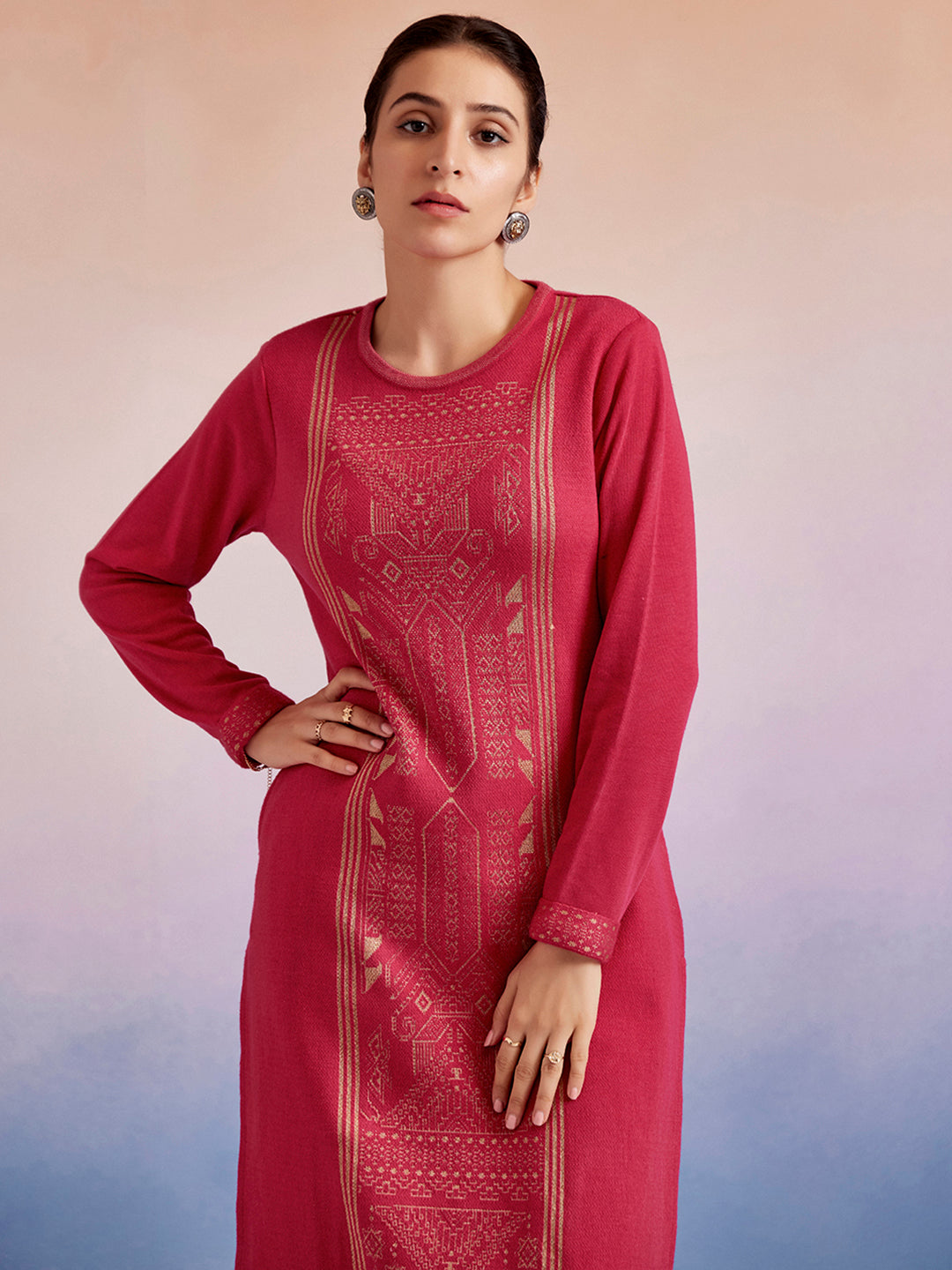 Jacquard Straight Woolen Kurta Set