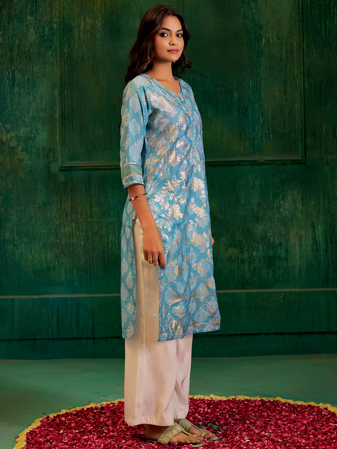 Blue Bandhej Printed Modal Muslin Kurta