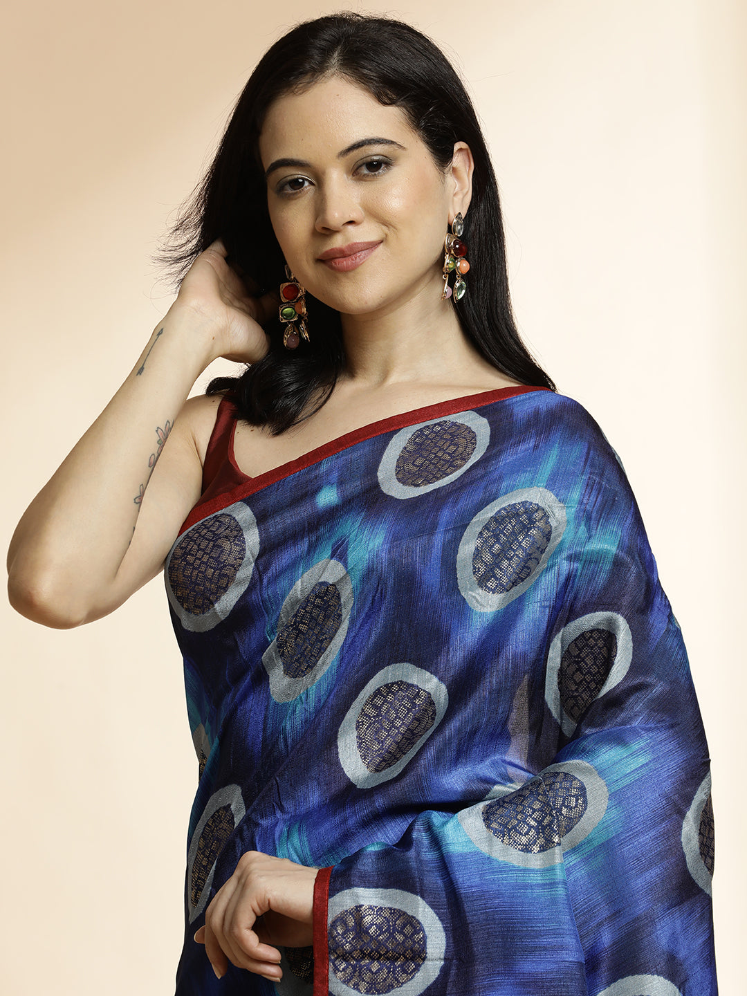 Blue Art Silk Foil Printed Daily Wear Saree