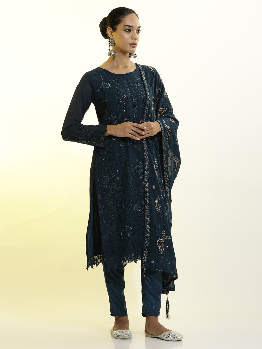 Heavy Embroidered Georgette Festive Kurta Set With Dupatta