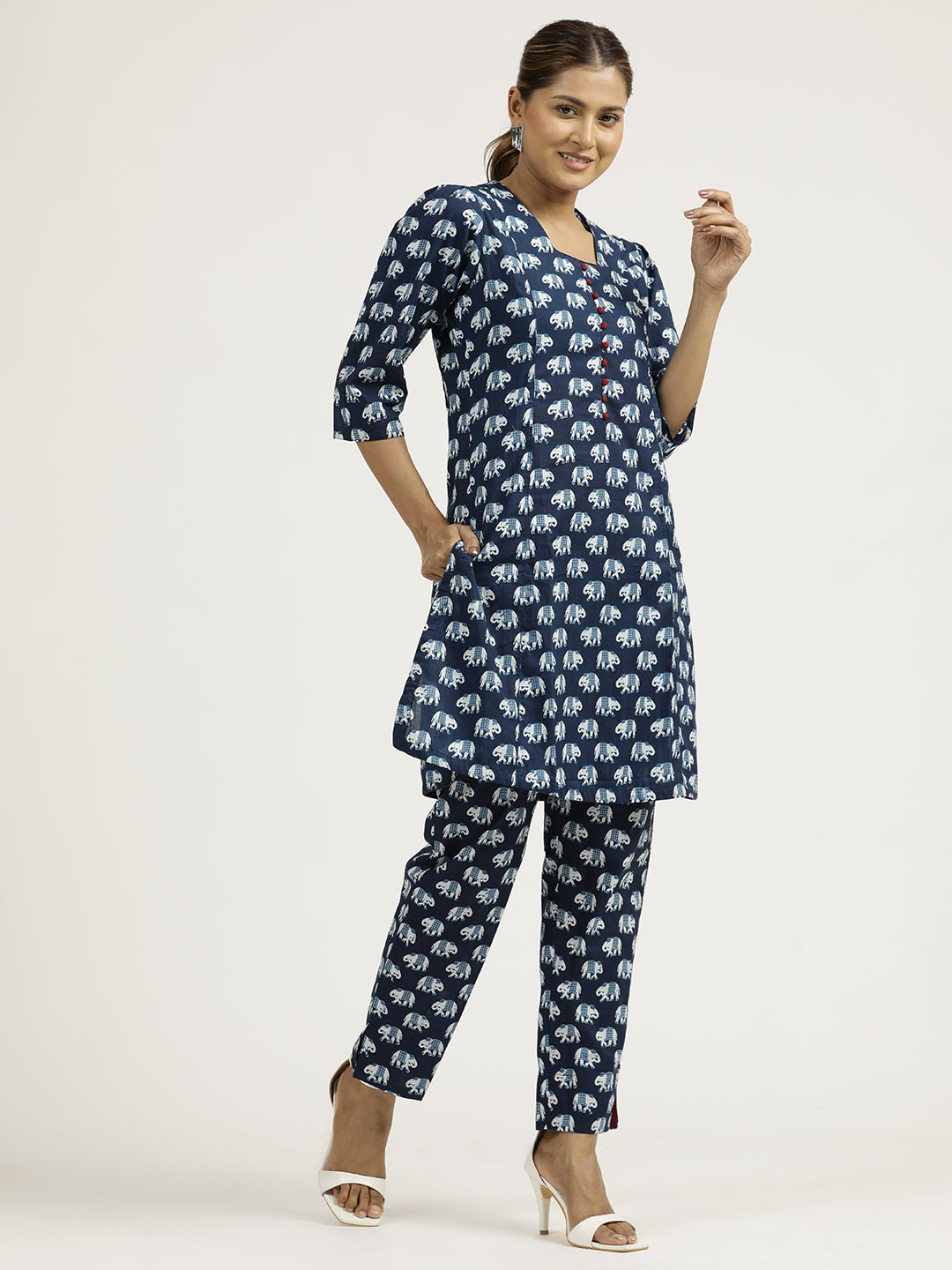 Indigo Blue Elephant Printed Kurta Set