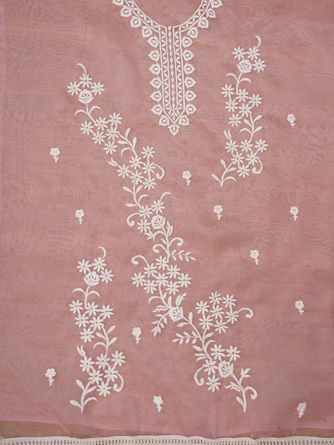 Pink Embroidered Organza Dress Material with Dupatta