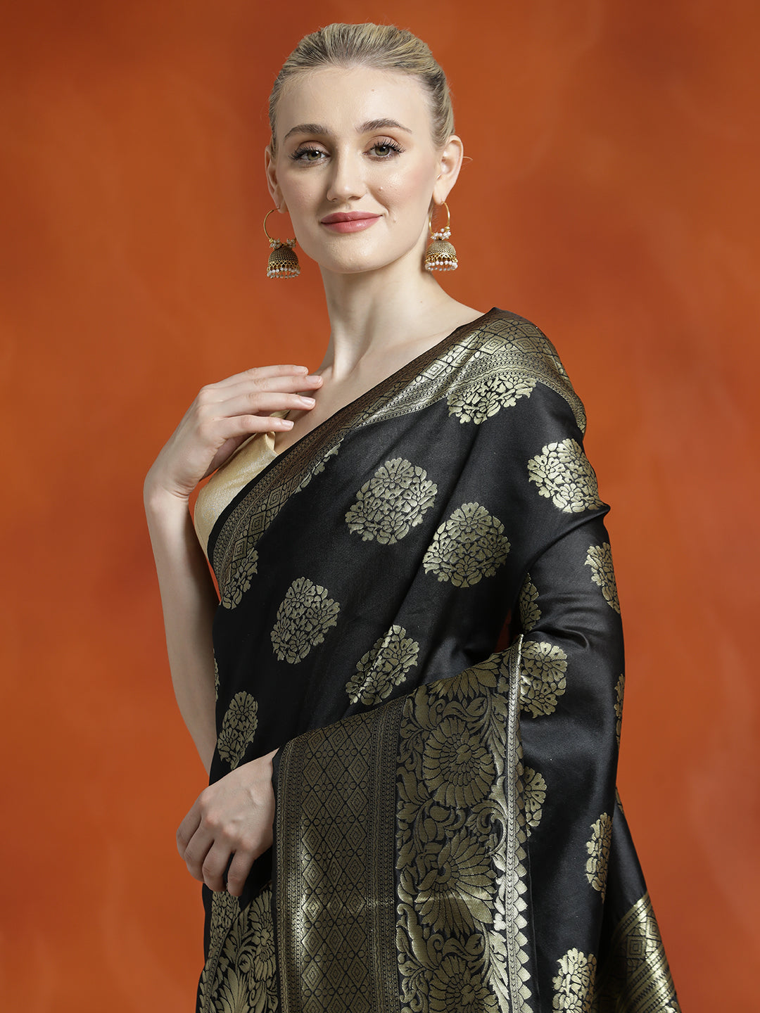 Silk Blend Zari Woven Design Black Banarasi Saree