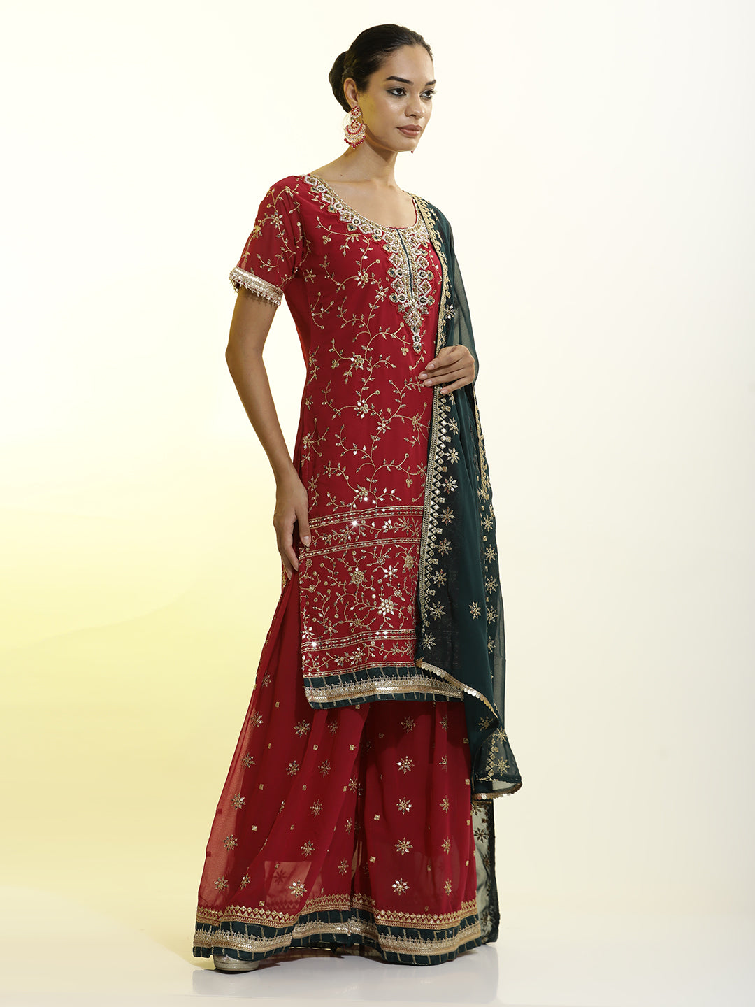 Festive Embroidered Georgette Kurta With Palazzo And Dupatta