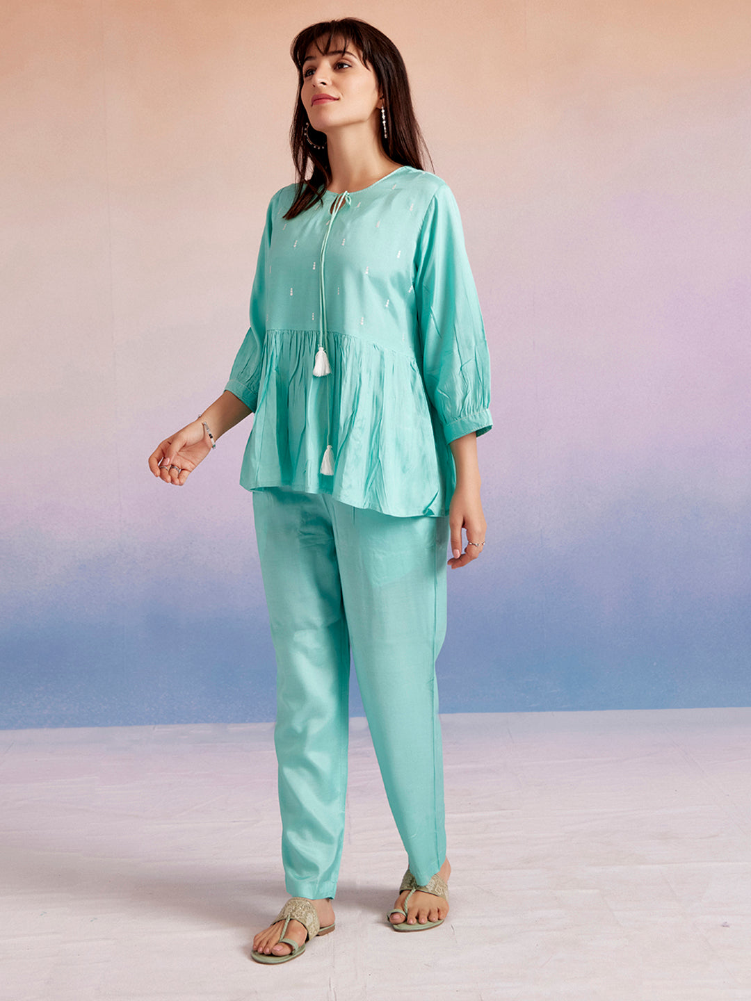 Aqua Resham Embroidered Co-ord Set