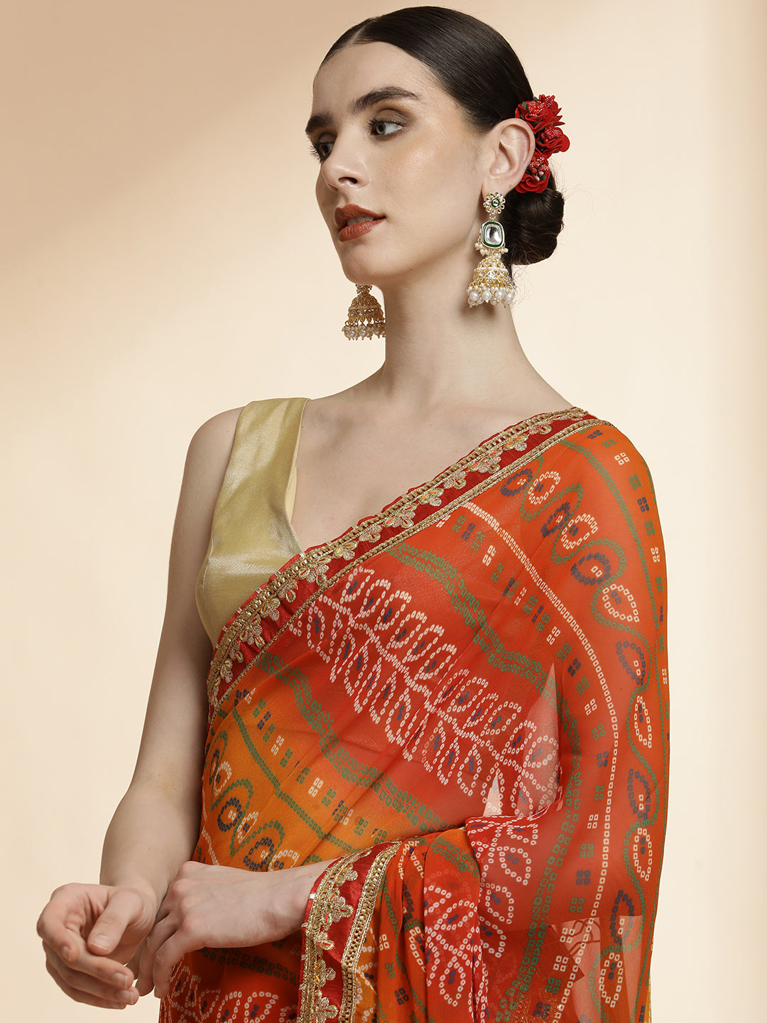 Red Festive Embroidered Bandhani Pure Georgette Saree