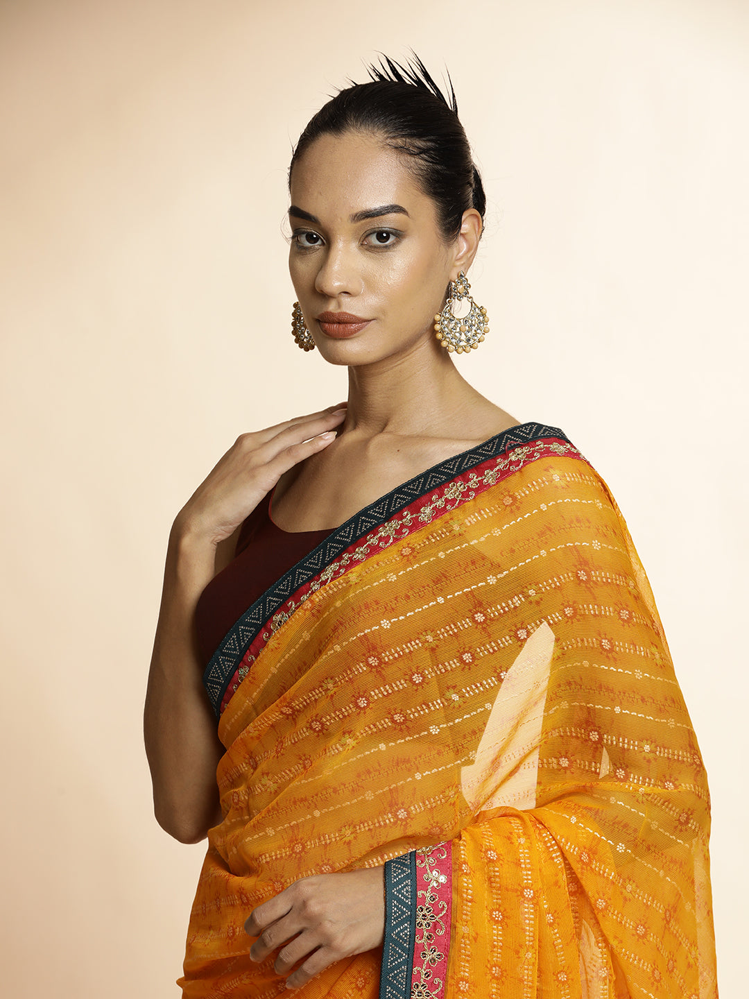 Orange  Printed Lightweight Georgette Saree