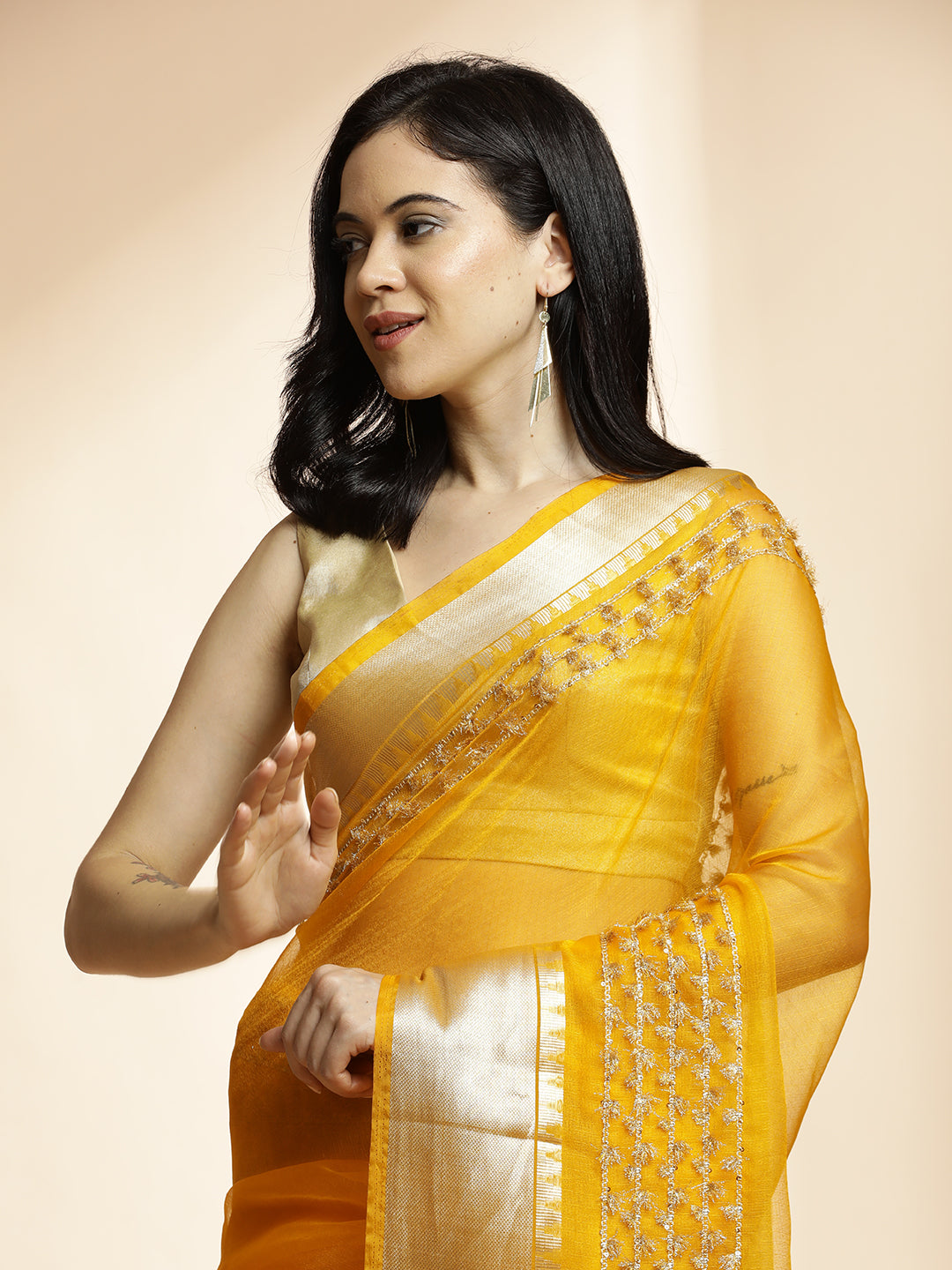 Woven Design Yellow Khadi Organza Saree