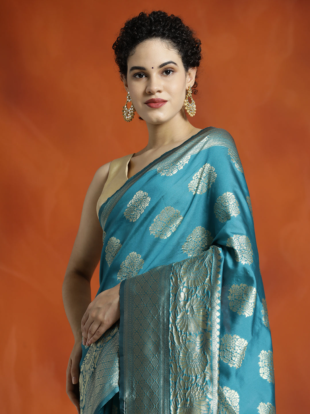 Sky Blue Silk Blend Zari Woven Design Banarasi Saree