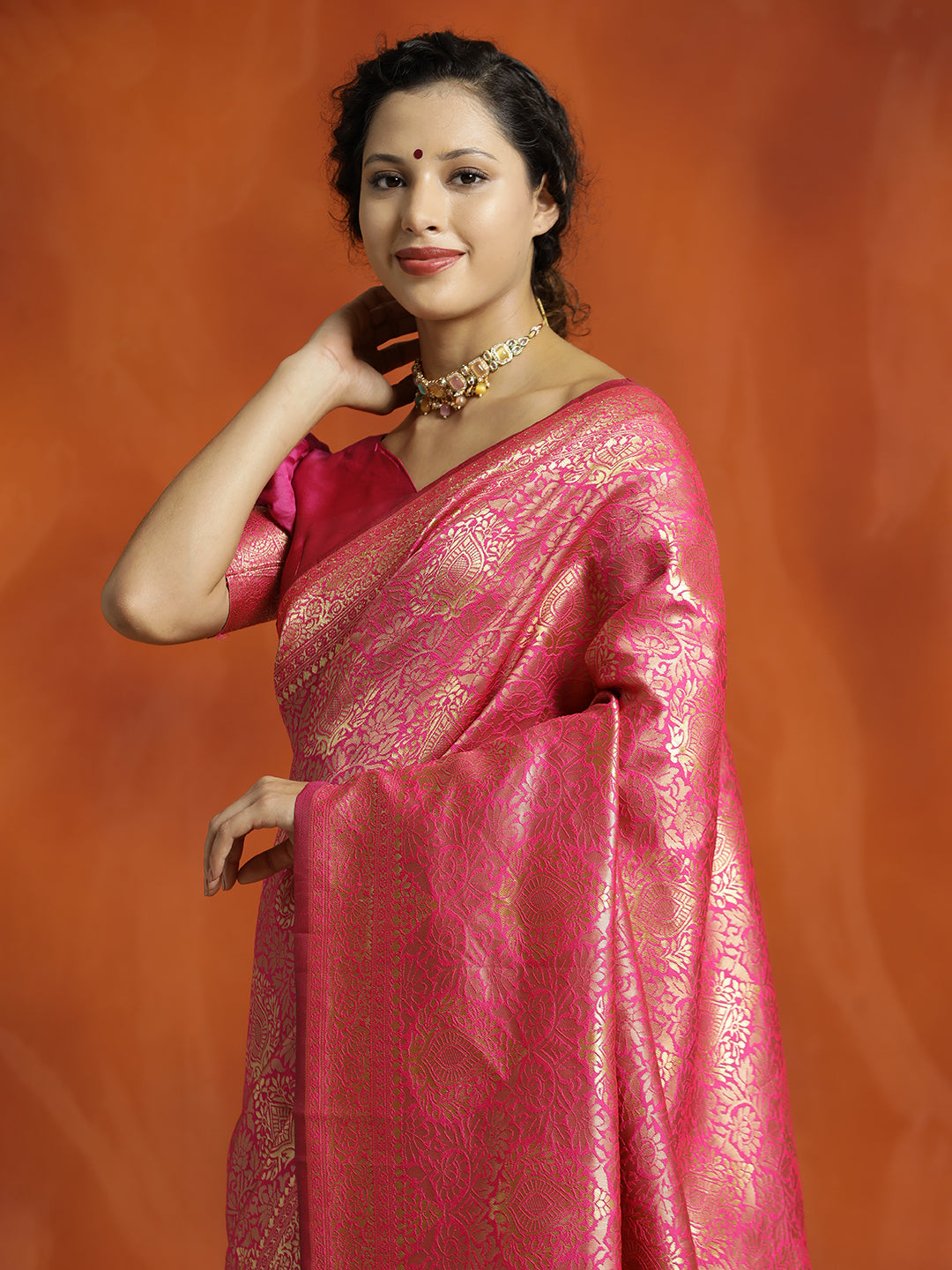 Pink Silk Banarasi Zari Woven Heavy Red Saree