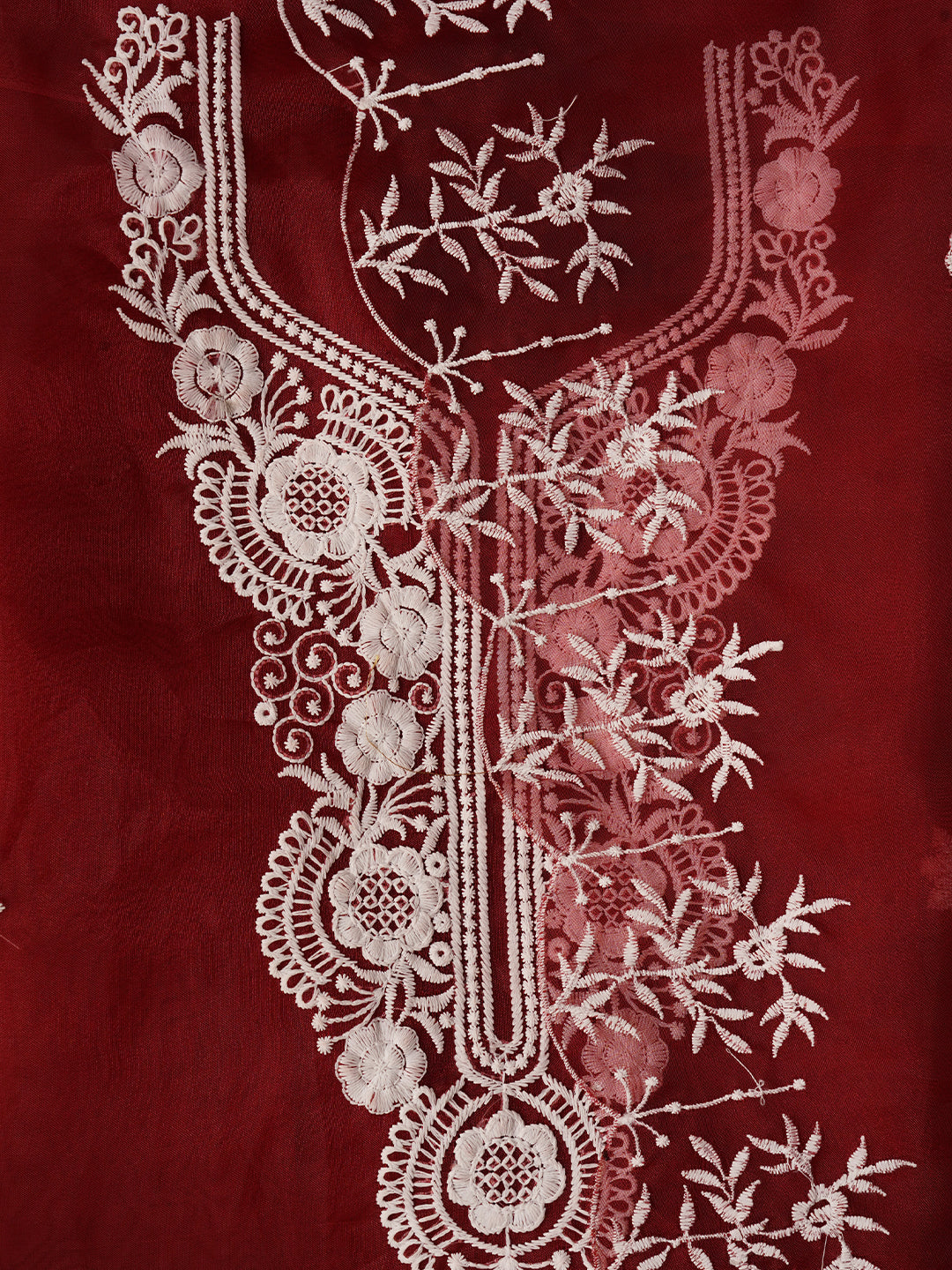 Red Thread Embroidered Organza Dress Material with Dupatta