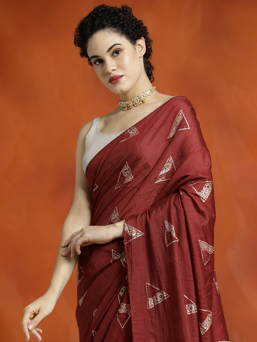 Red Silk Blend Banarasi Zari Woven Saree