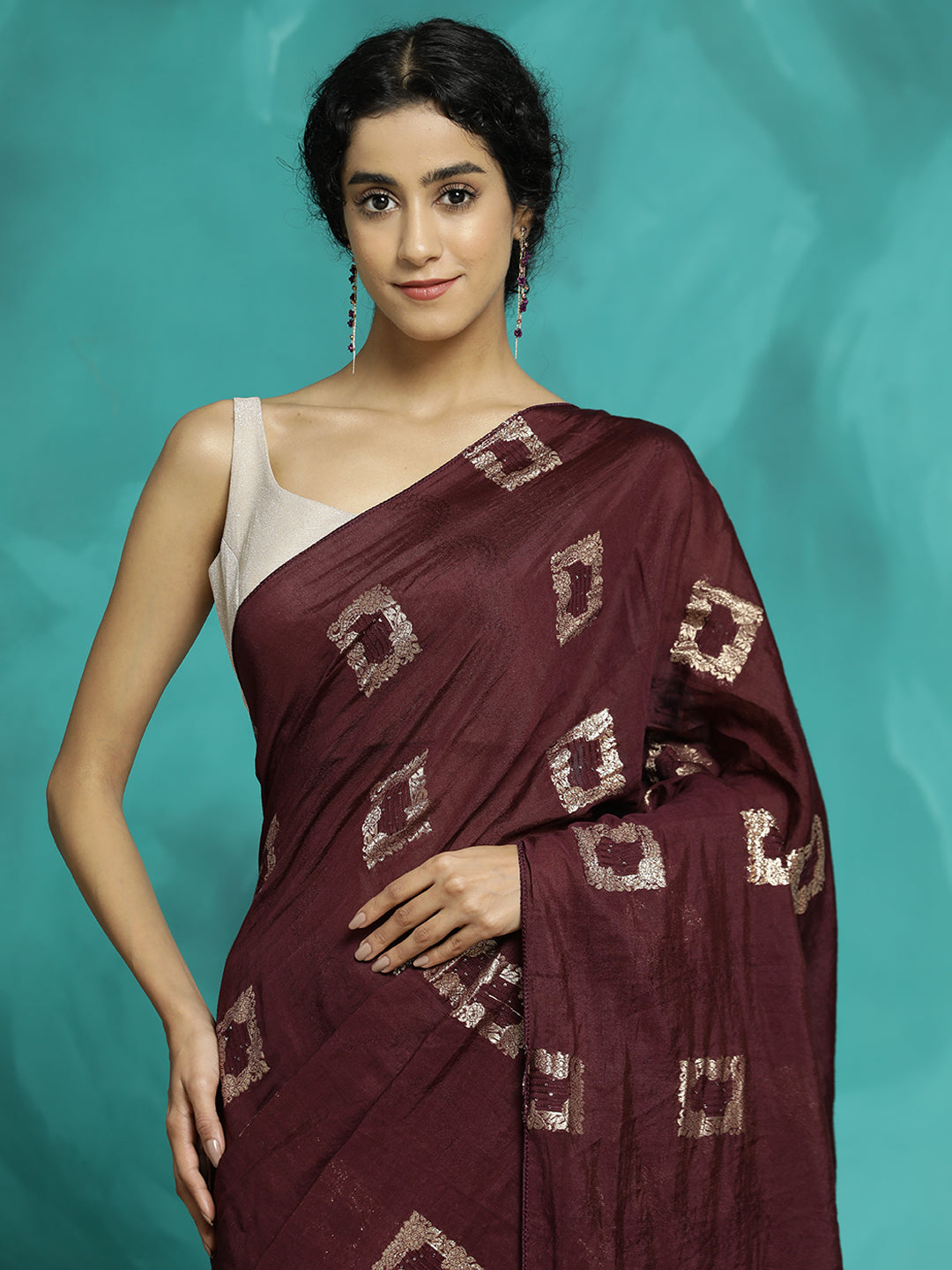 Zari Woven Cotton Blend Banarasi Red Saree