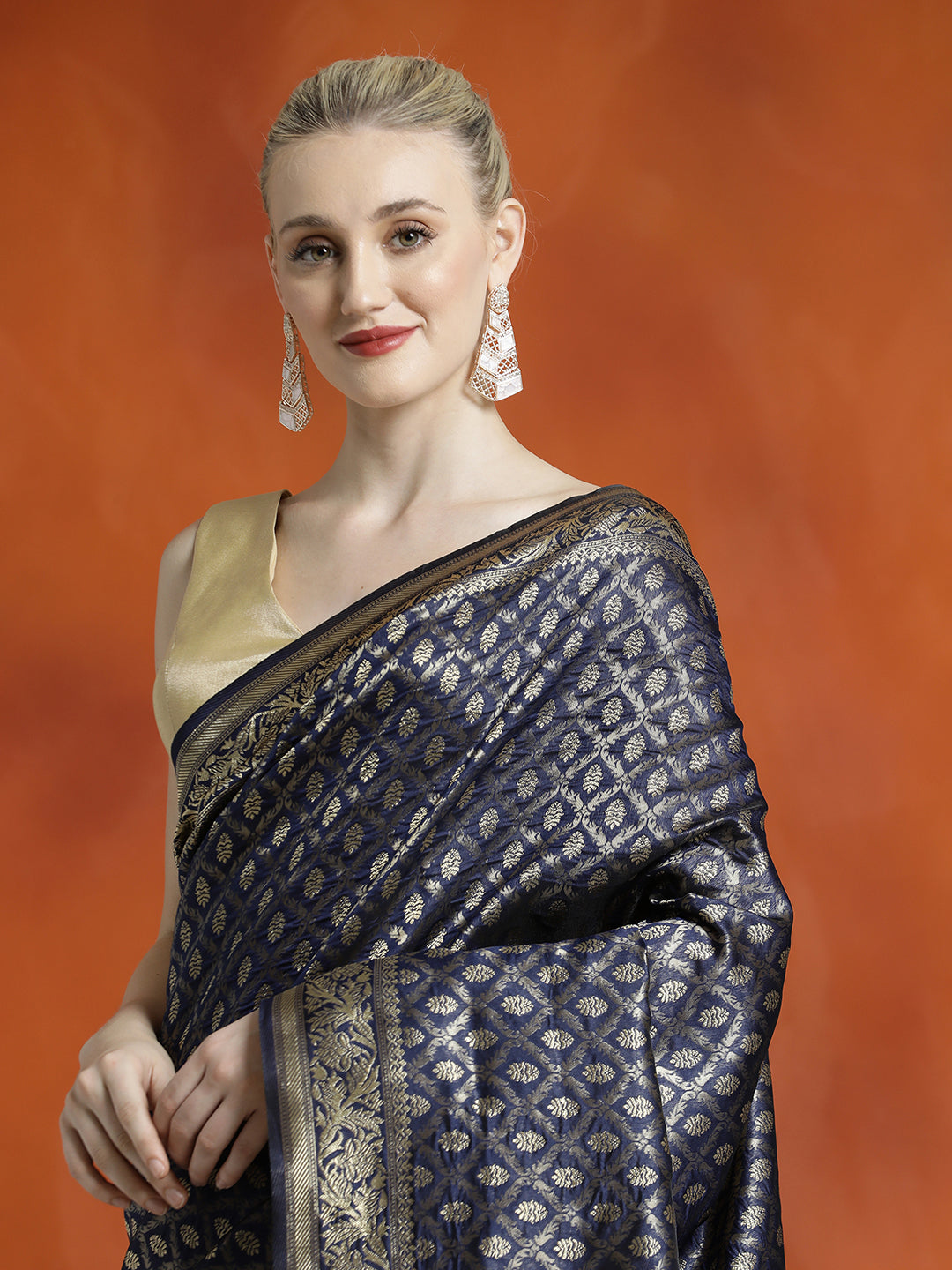 Navy Blue Silk Banarasi Zari Woven Heavy Saree