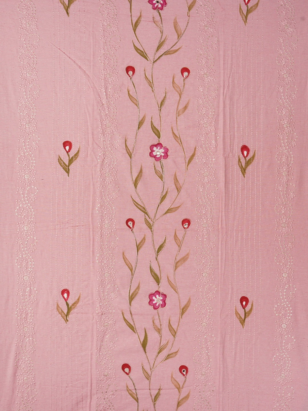 Pink Handpainted Embroidered Dress Material with Dupatta