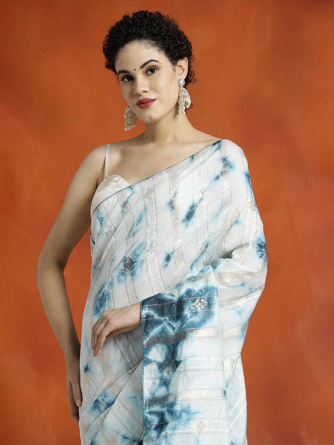 Teal Banarasi Zari Woven Cotton Blend Saree