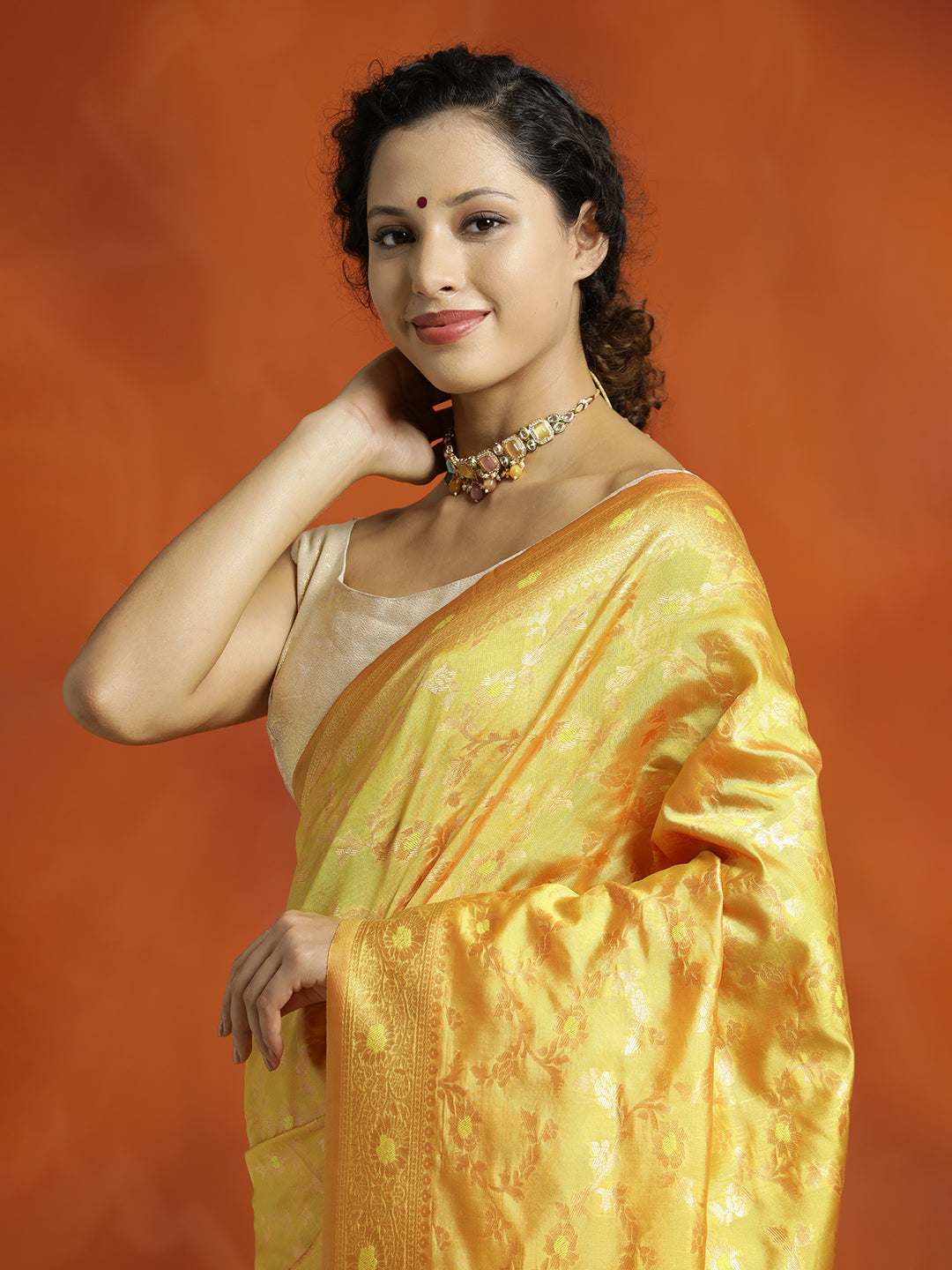 Yellow Silk Banarasi Zari Woven Heavy Saree