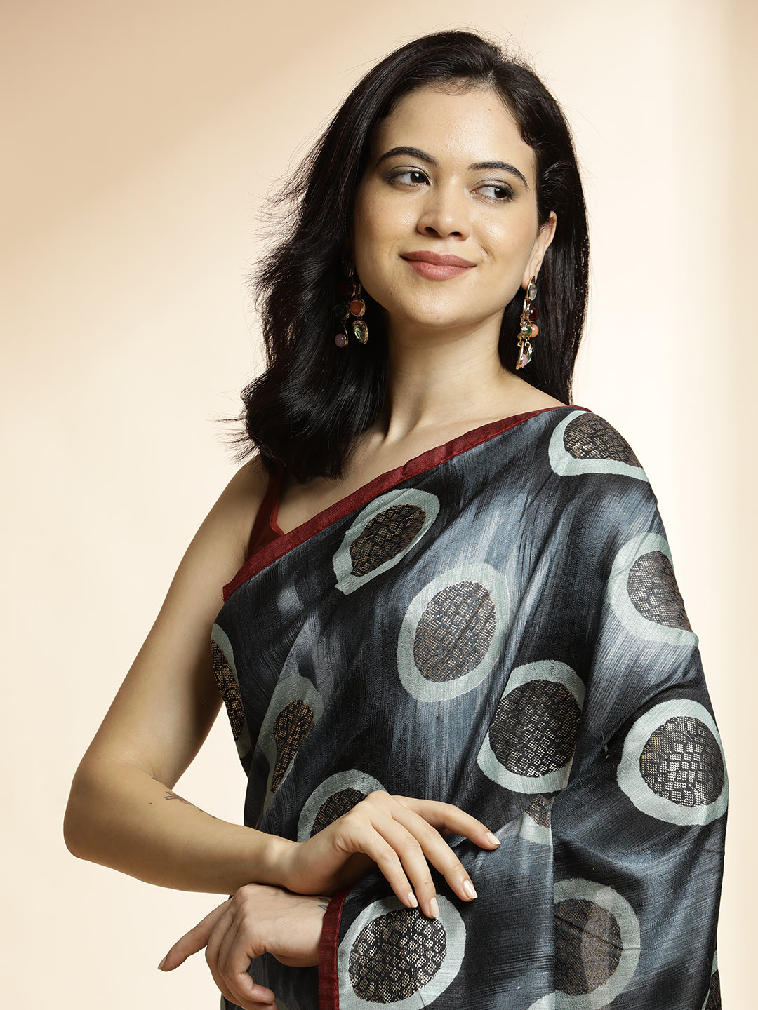 Black Art Silk Foil Printed Daily Wear Saree