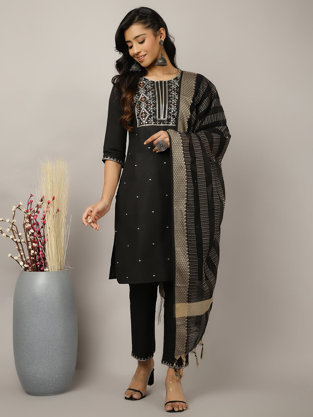 Resham Embroidered Black Suit Set