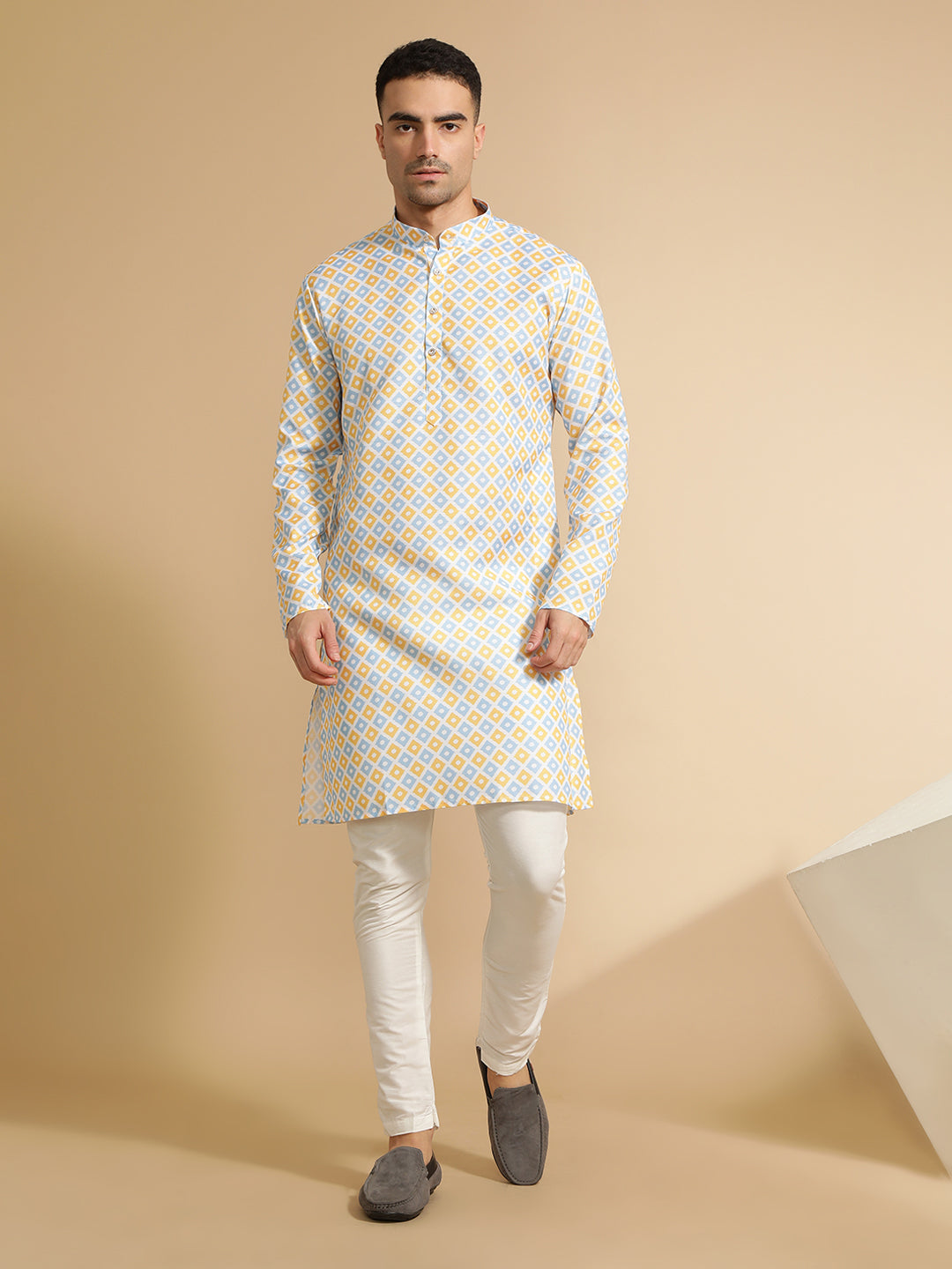 Multicolor Geometric Printed Cotton Kurta for Men