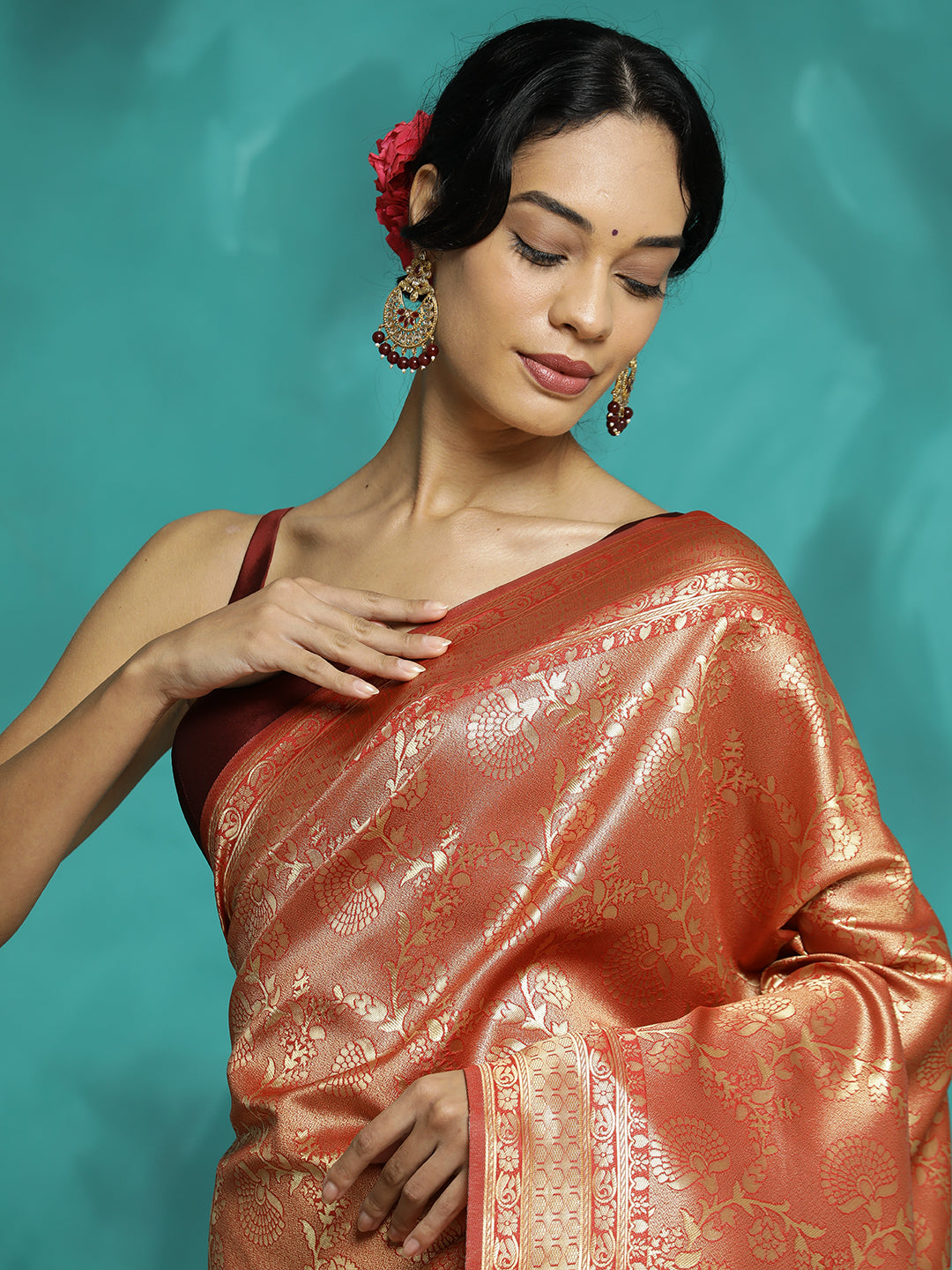 Zari Woven Design Red Banarasi Saree