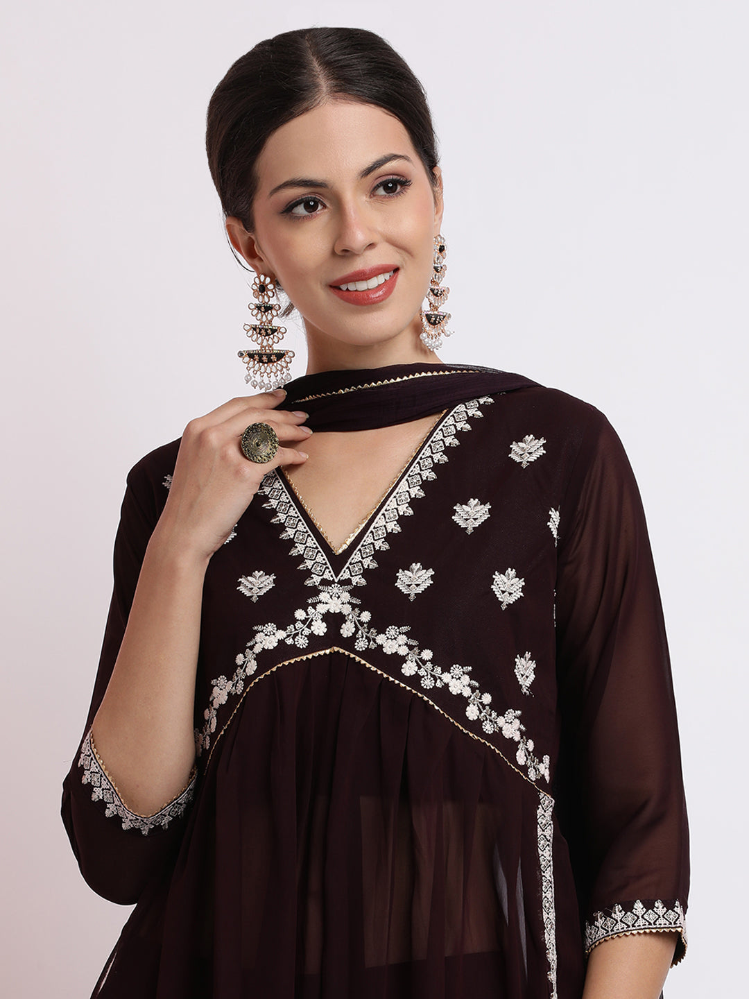 Embroidered Georgette Kurta Set With Dupatta