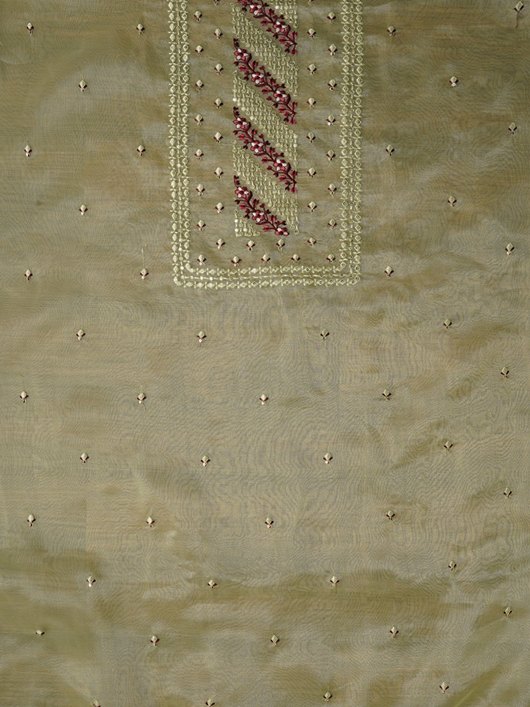 Zari Embroidered Organza Green Dress Material with Dupatta