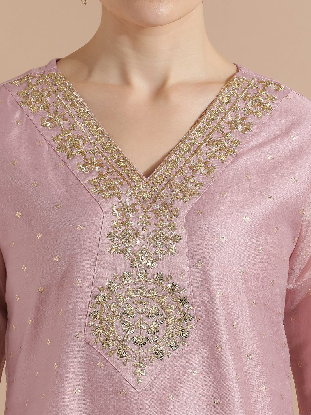 Pink Chanderi Woven Design Festive Kurta Set With Dupatta