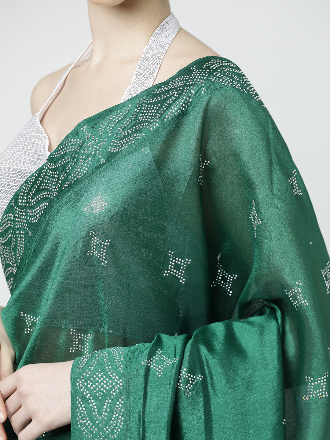 Green Poly Silk Swarovski Work Saree