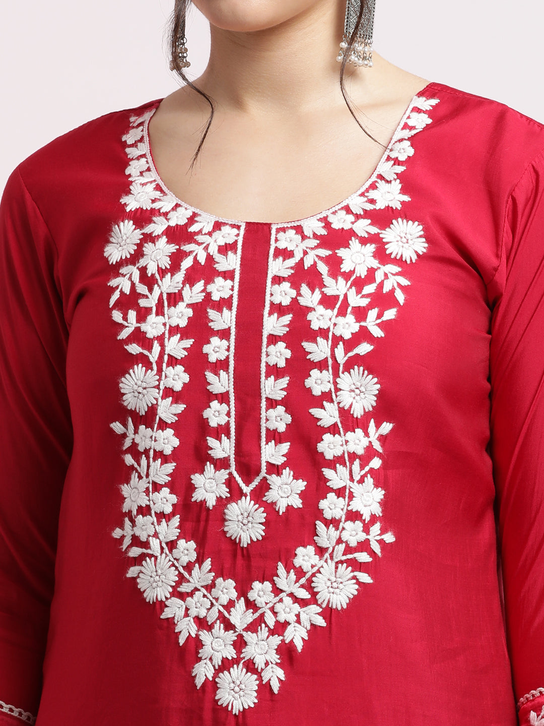 Pink Floral Embroidered Festive Kurta Set With Dupatta