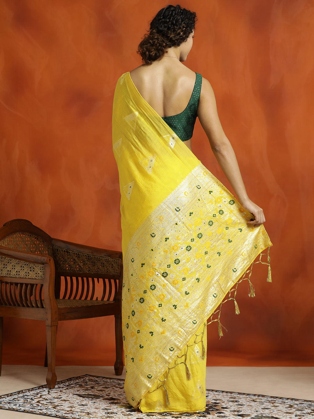 Mustard Silk Banarasi Zari Woven Heavy Saree