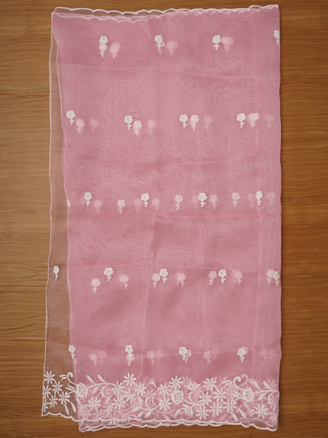 Pink Embroidered Organza Dress Material with Dupatta