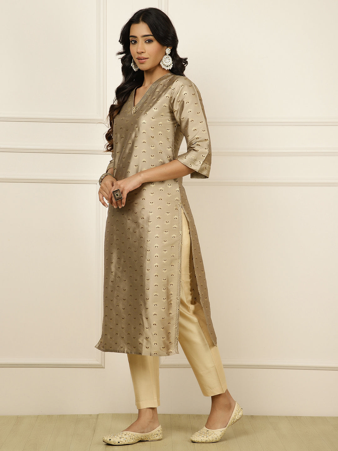 Brown Ethnic Printed Straight Kurta