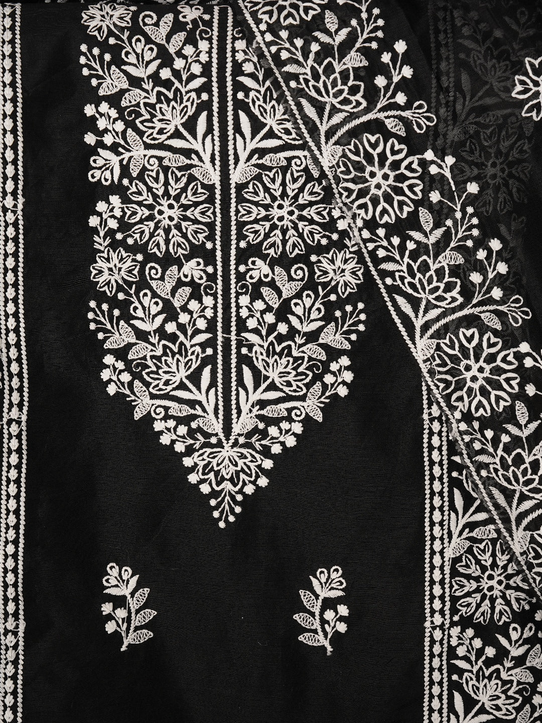 Black Zari Embroidered Organza Dress Material with Dupatta