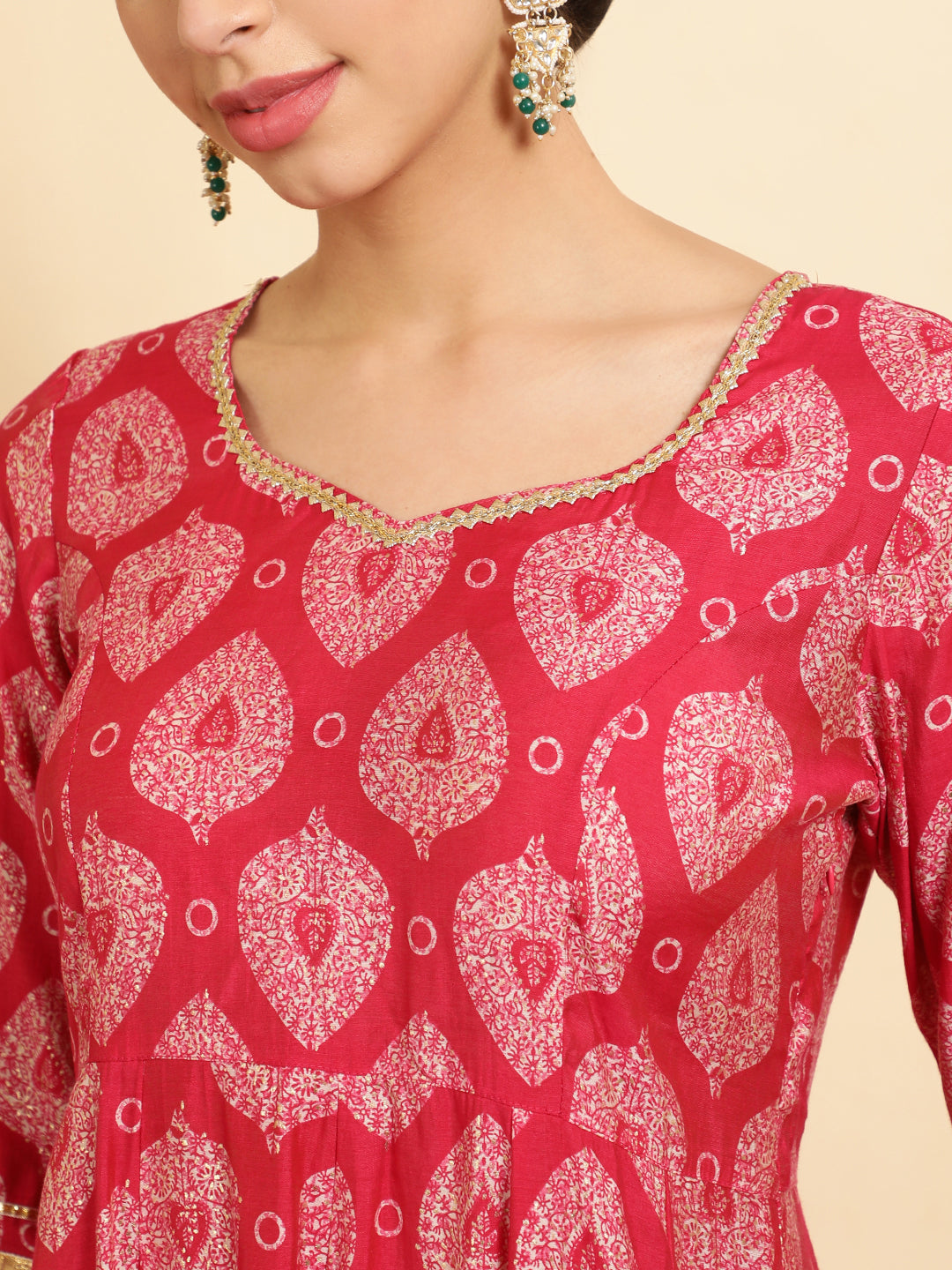 Pink Ethnic Motif Printed Anarkali Kurta Set with Dupatta