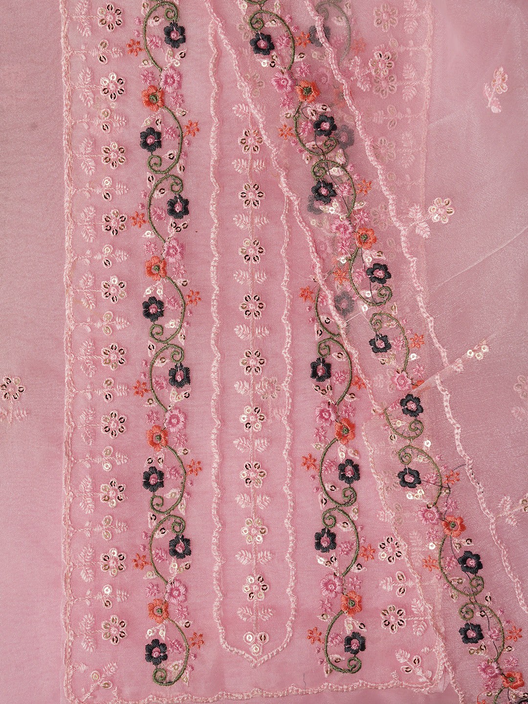 Unstitched Embroidered Organza Baby Pink Dress Material With Dupatta