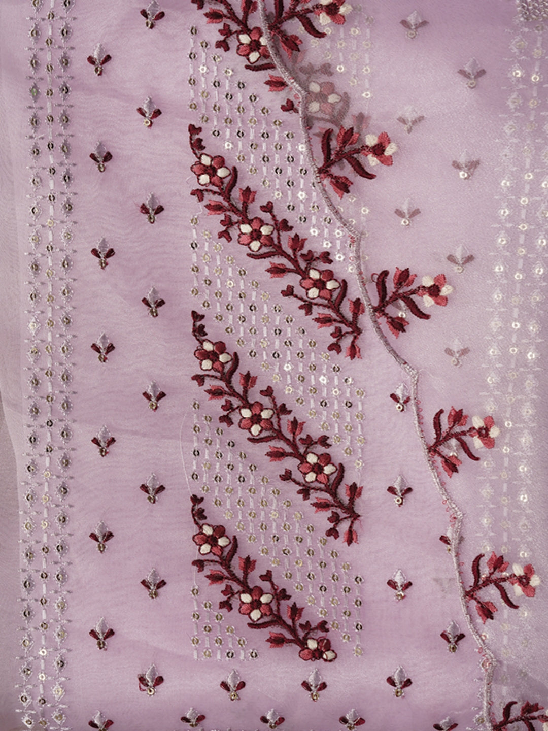 Lavender Zari Embroidered Organza Dress Material with Dupatta