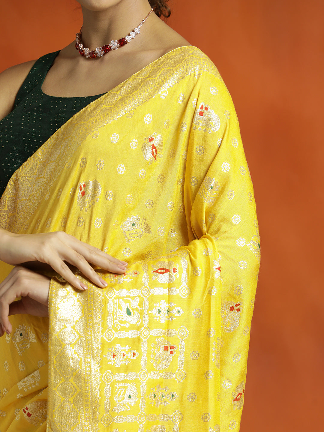 Yellow Silk Banarasi Floral Zari Woven Design Saree