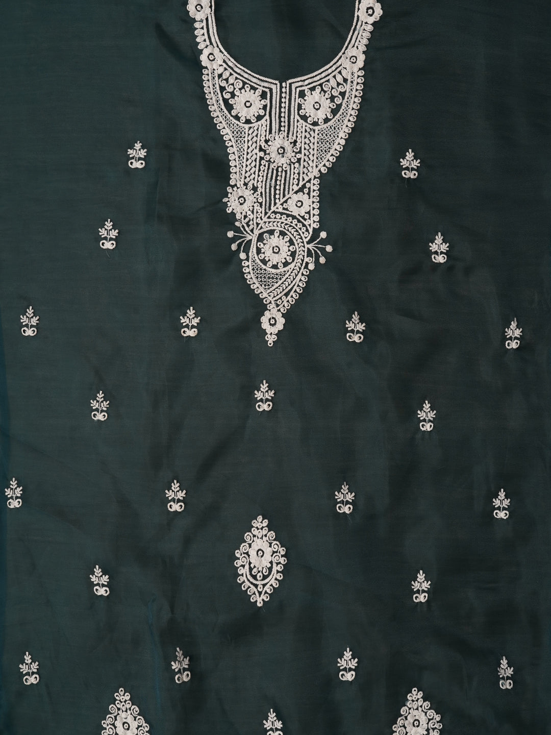 Sea Green Embroidered Organza Dress Material with Dupatta