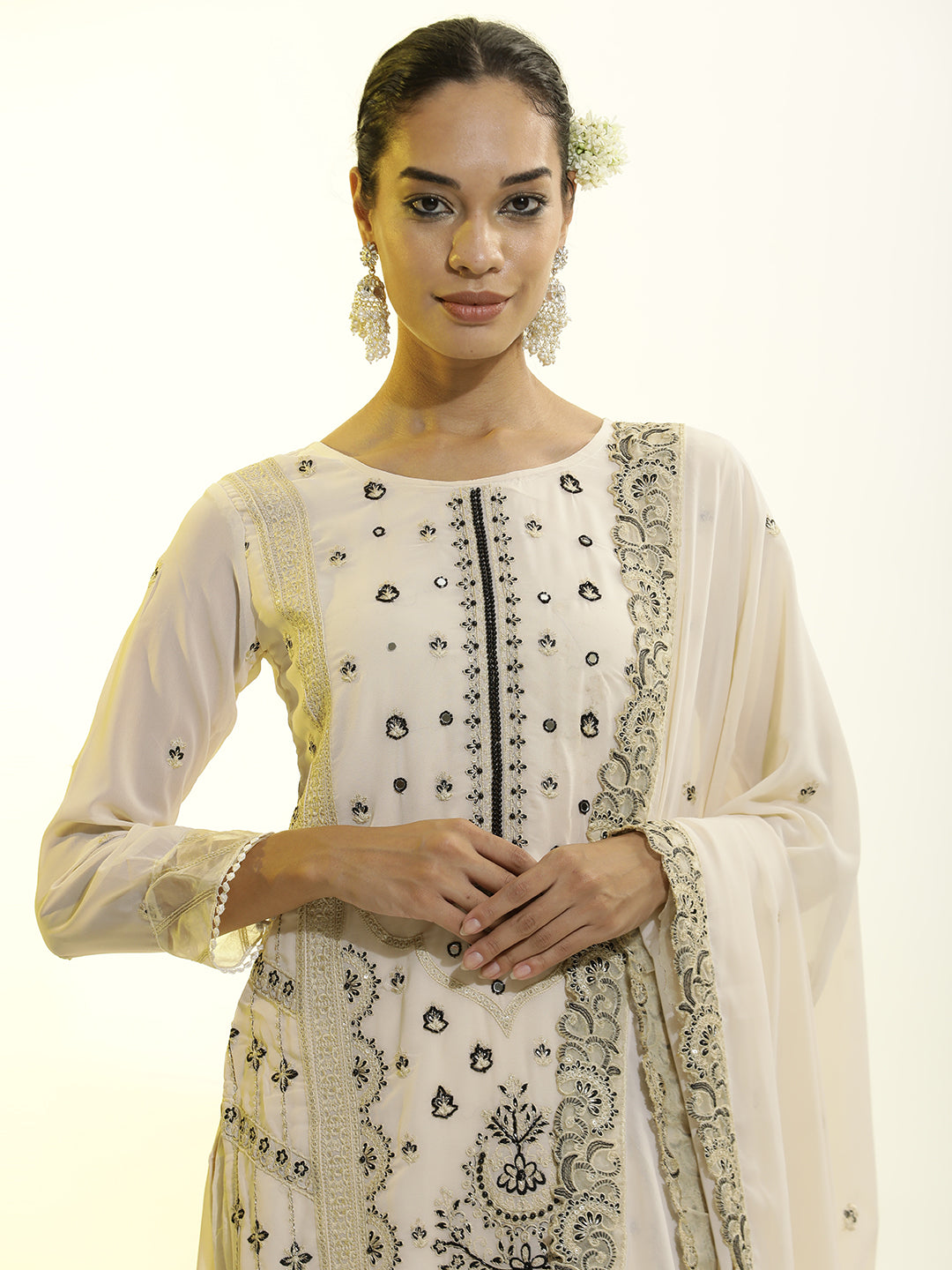 Festive Embroidered Georgette Kurta Set With Dupatta