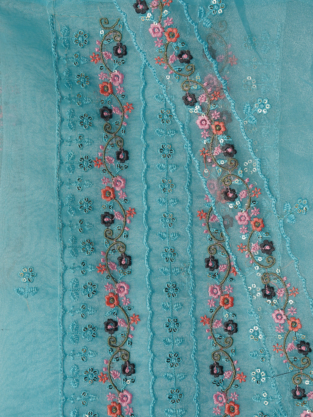 Unstitched Embroidered Sky Blue Organza Dress Material With Dupatta