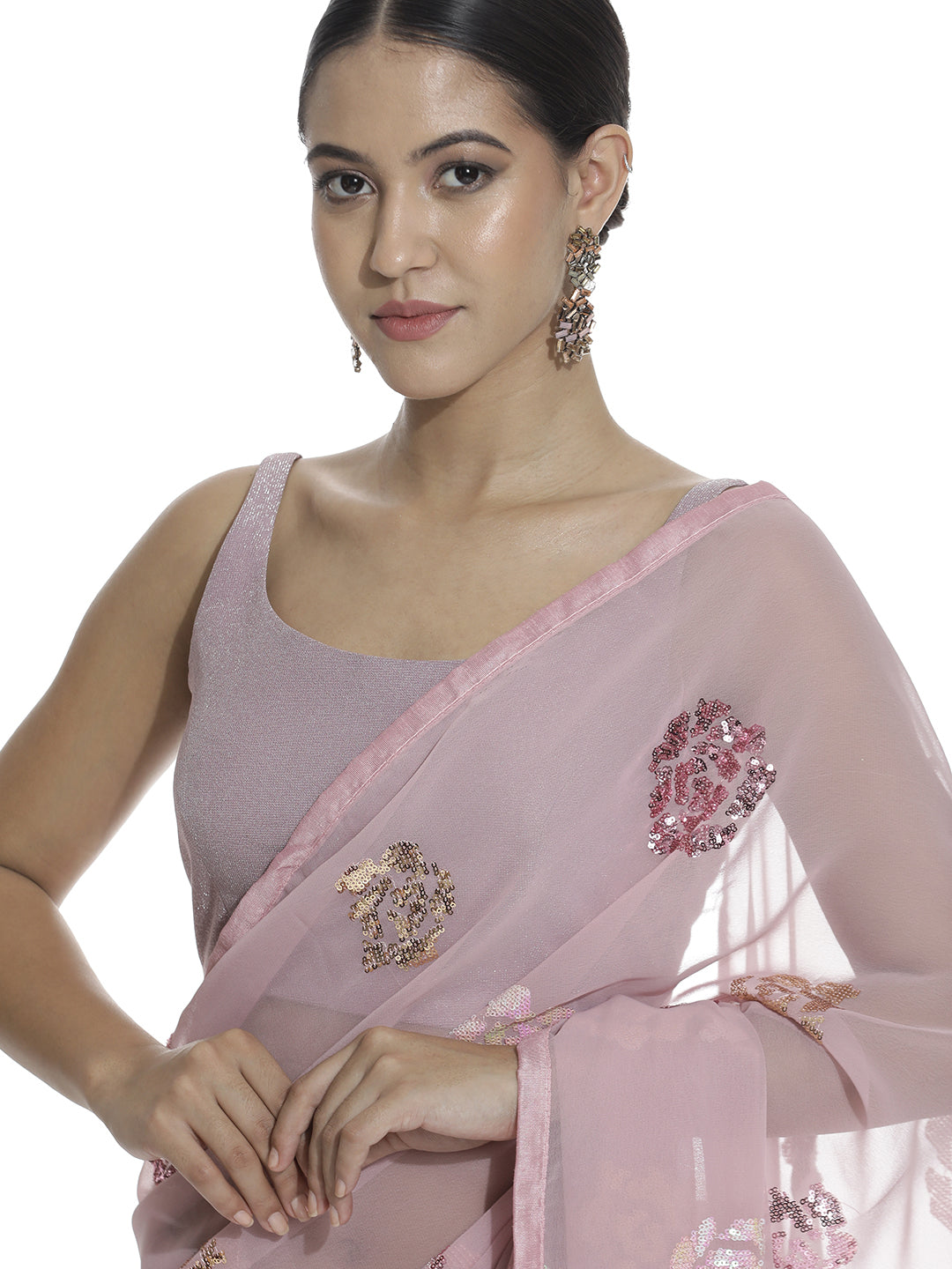 Pink Party Wear Sequin Work Georgette Saree